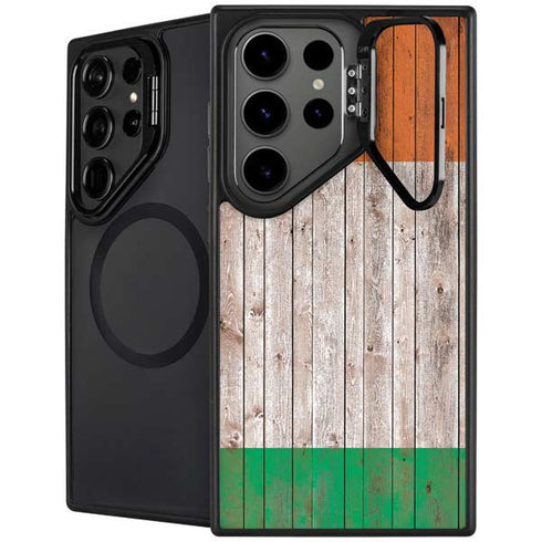 Ireland Flag Dark Wood Galaxy S25 Ultra Kickstand Case